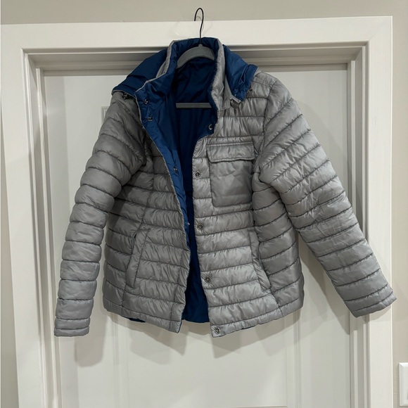 Zella Large Reversible Puffer Coat blue and silver - Picture 2 of 8